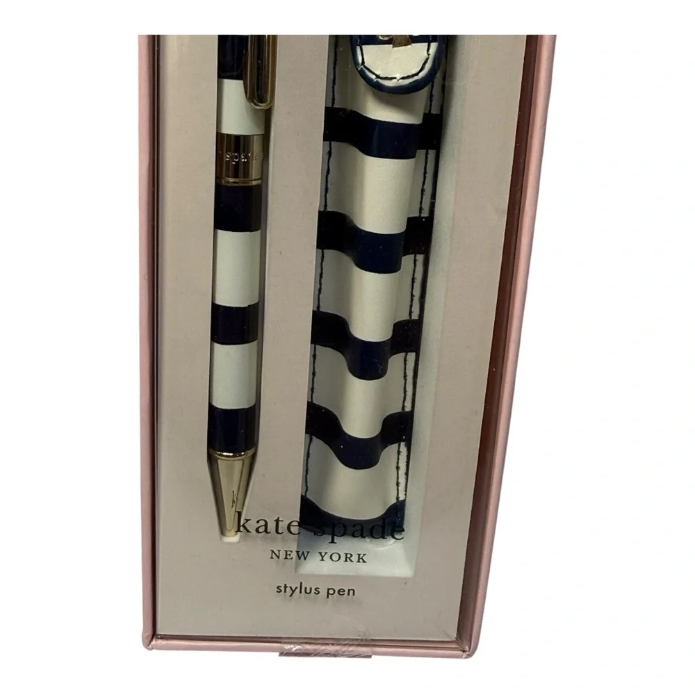 kate spade new york Navy Painted Stripe Stylus Pen With Pouch NEW